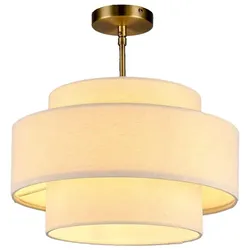 Relaxdays Deckenlampe mit 3-stufigem Leinenschirm Creme,Gold