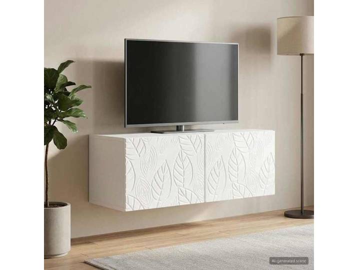 Moderne Meuble TV/HIFI mural - 98x41x30 cm - Blanc brillant - Armoire TV pratique @FR 4054