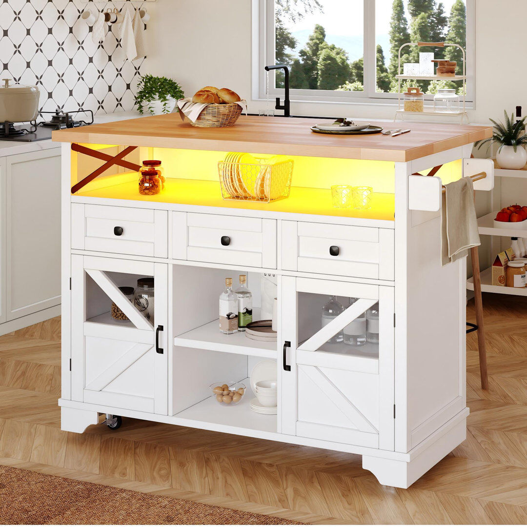Lily Manor 120 cm W Kitchen Island with Wheels White 98cm H X 120cm W X 71cm D
