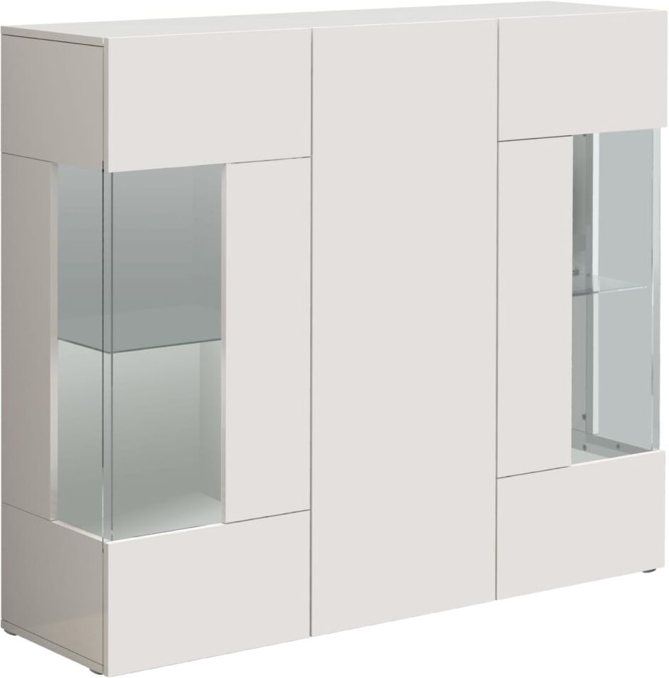 Whous Buffet vitrine 3 portes 135 cm effet bois blanc brillant Blanc 135x120x40cm