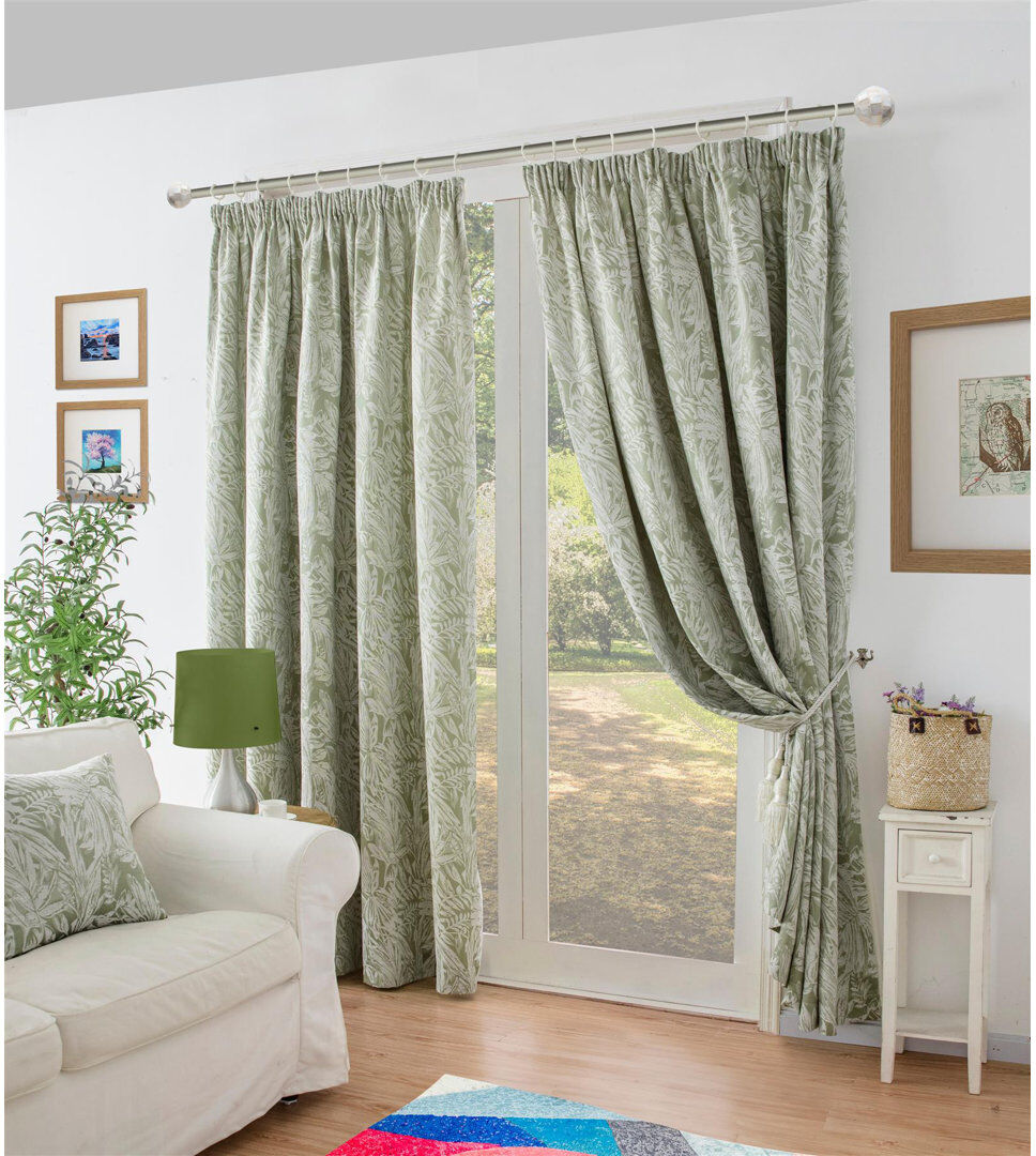 Lark Manor Zamora Chenille Jacquard Pencil Pleat Curtains Pair Green 168cm Width x 229cm Drop