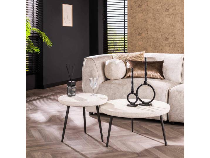 Couchtisch Set Junsei 2-teilig , rund , Marmorlook , weiß