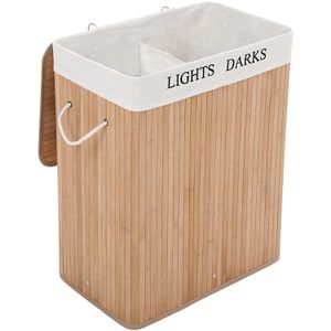 Songmics Wäschekorb LCB64Y, natur, mit 2 Fächern, aus Bambus, 52 x 62,5 x 32 cm, 100 Liter