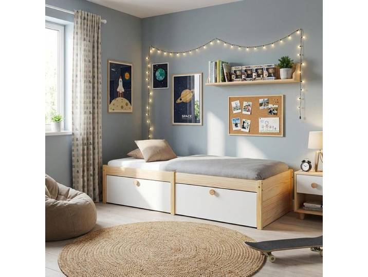 Bett Saffar Komfort Kiefer Massivholz mit Schubkasten 90x200cm Mit Lattenrost