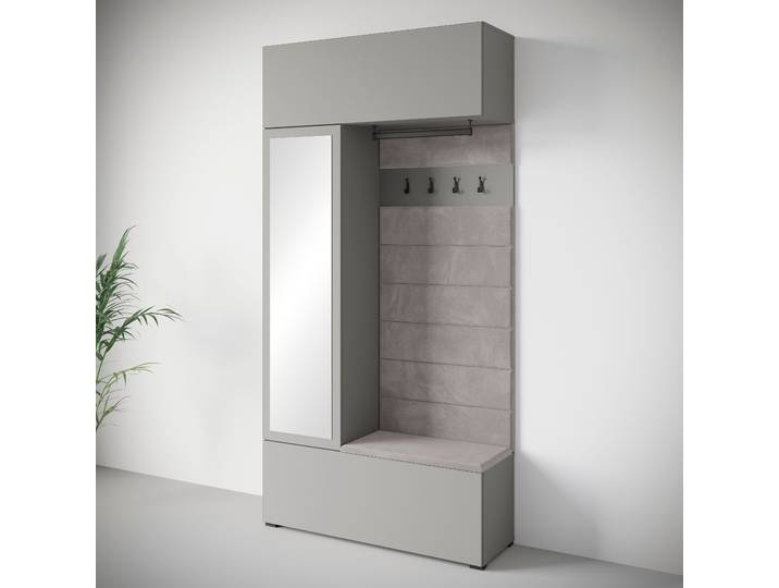 Garderoben-Set HOME AFFAIRE TEJO , pallad grau, B:115cm H:231,9cm T:37,5cm, Holzwerkstoff, Kastenmöbel-Sets, Garderoben-Set, Spiegel Schrank Element flexibel links/rechts einsetzbar