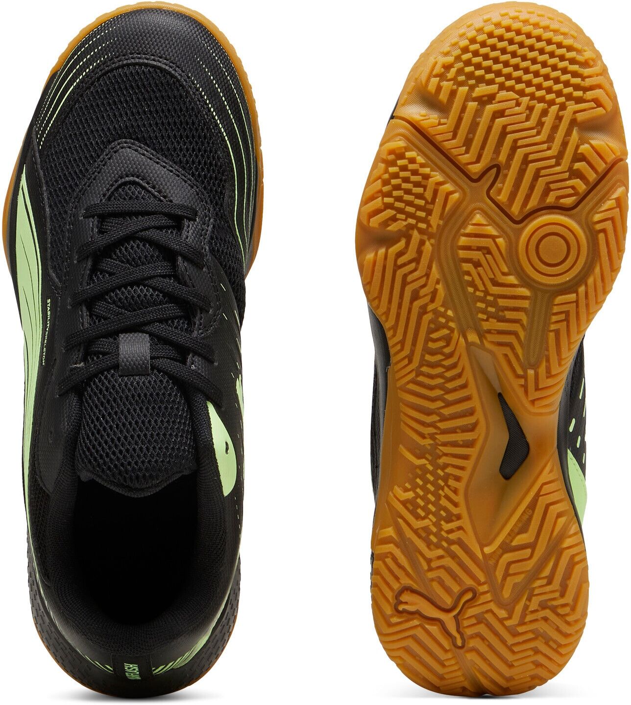 Hallenschuh PUMA "SOLARFLASH III JR", Mädchen, Gr. 33, Textil, schwarz (puma schwarz, fizzy apple), Schuhe Hallenschuh puma schwarz, fizzy apple 33, Textil
