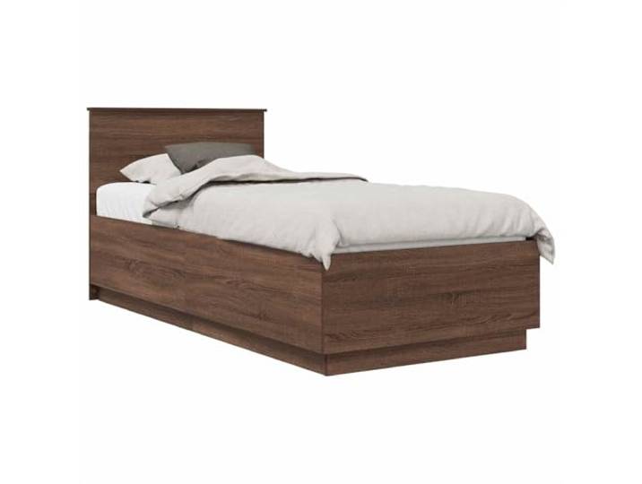 PUGYNBK Bettgestell mit Kopfteil, Eichenbraun, 70 x 190 cm Massivholz, verstellbares Kopfteil, Wandmontage, quadratische Beine, einfache Reinigung