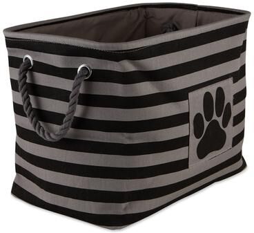 Bone Dry Polyester Pet Bin Stripe With Paw Patch Black Rectangle Large