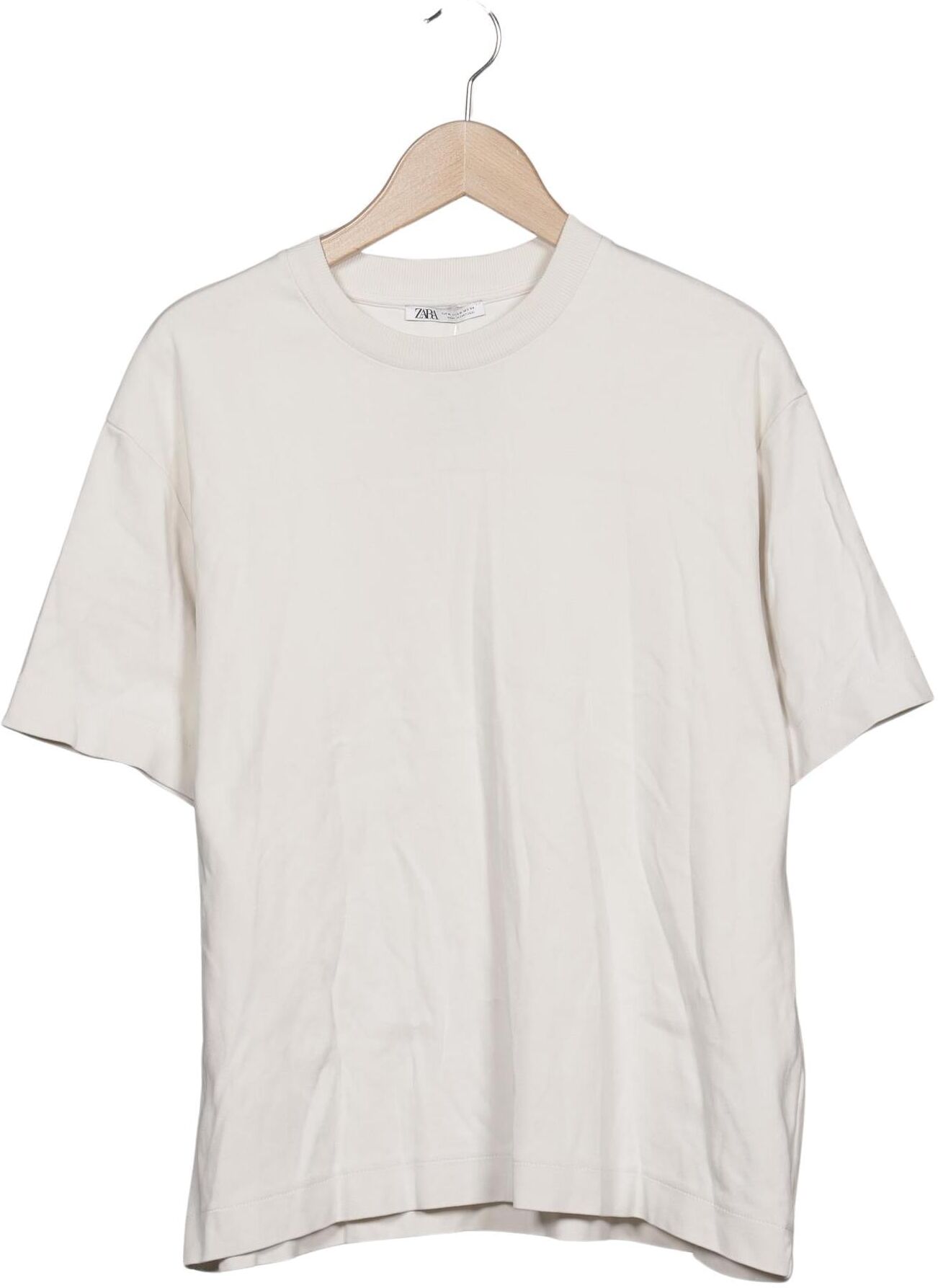 Zara Herren T-Shirt, Cremeweiß, Gr. M, Baumwolle - Second Hand