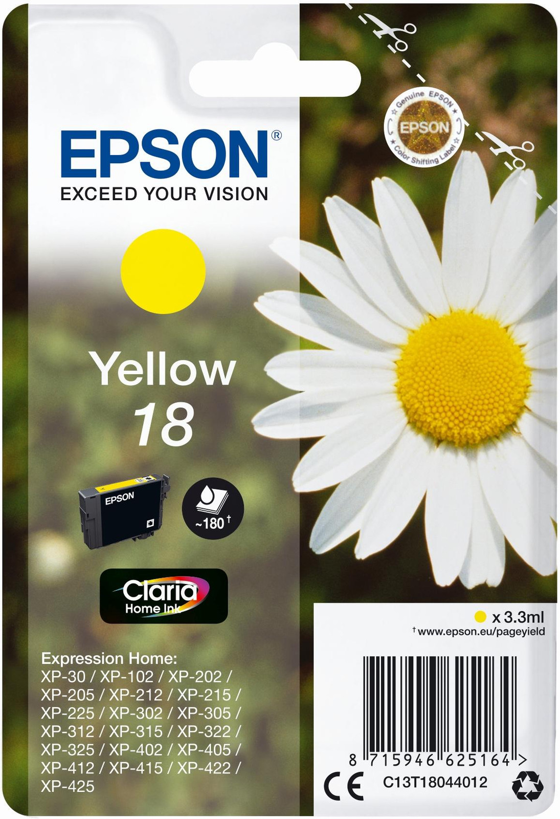Epson Daisy Inktpatroon 18 Margriet Claria Home Geel, 3,3 ml
