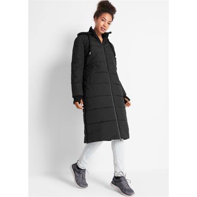 Steppmantel BONPRIX, Damen, Gr. 44, schwarz, Obermaterial: 100% Polyester. Futter: 100% Polyester. Wattierung: 100% Polyester, unifarben, oversize, Rippstrickbündchen, Mäntel Steppmantel, mit Kapuze, Oversize Passform, sportlicher Stil, mit Stehkragen