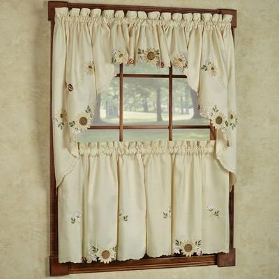 Sweet Home Collection Sunflower Cream Embroidered Kitchen Curtains - Swag, Tier & Valance