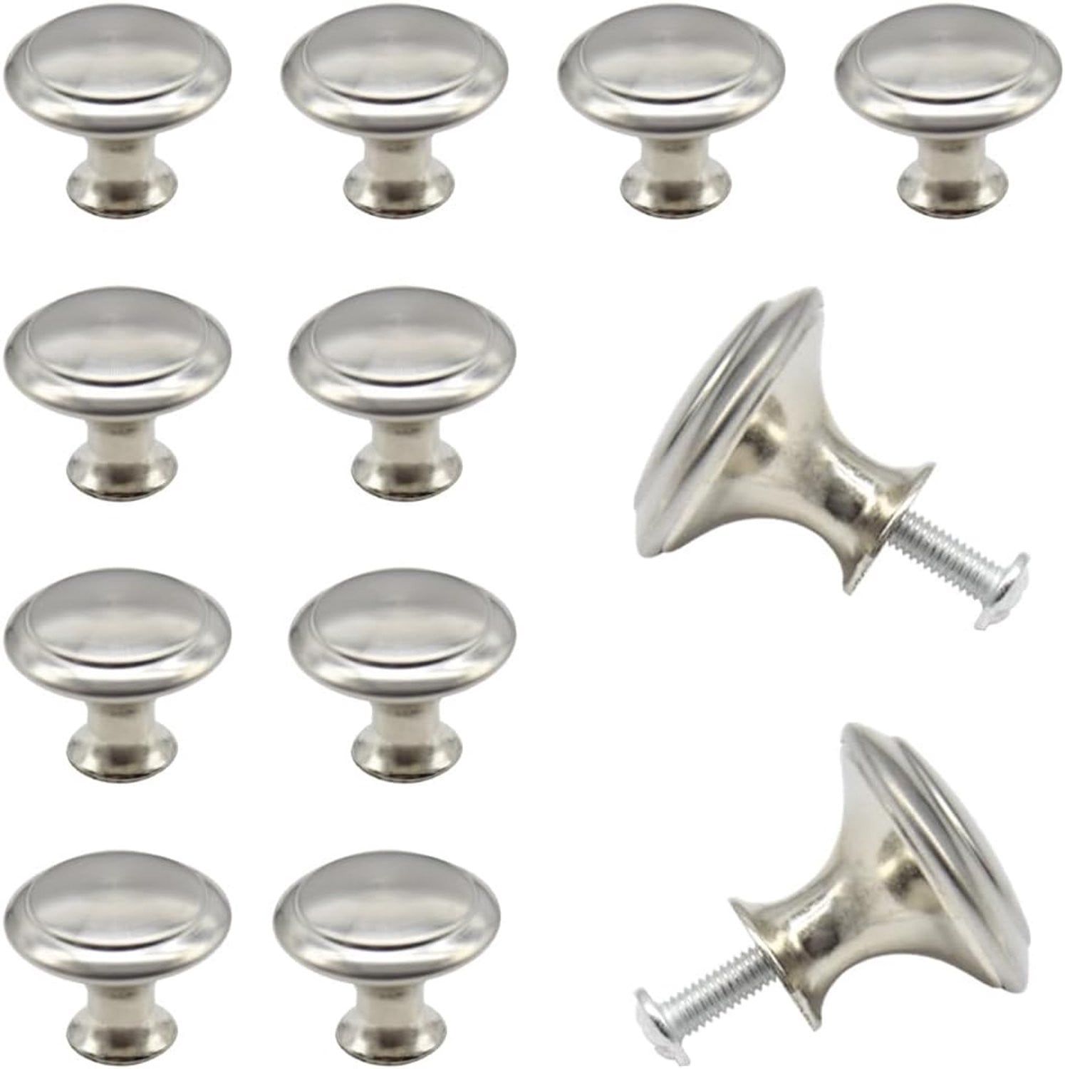 12x Antieke Ronde Meubelgrepen - Zilverkleurig Metaal - 27mm
