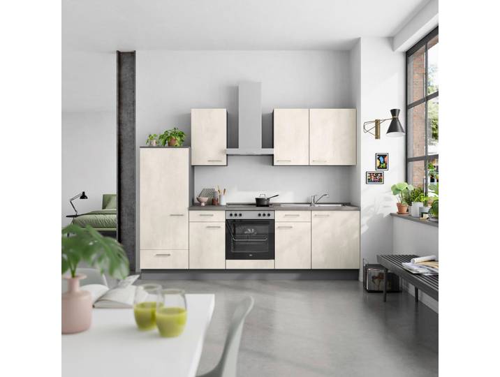 Küchenleerblock, Weiß & Schiefer, 270 cm, Metall, 3 Schubladen, Nobilia