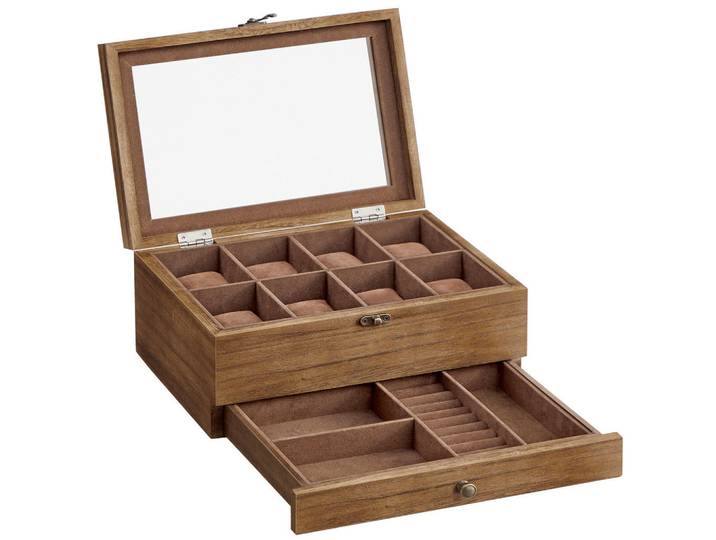 Uhrenbox, Braun, Metall, Holz, Paulownia, 27x12.5x19 cm, Ordnen & Aufbewahren, Schmuckaufbewahrung, Schmuckschatullen