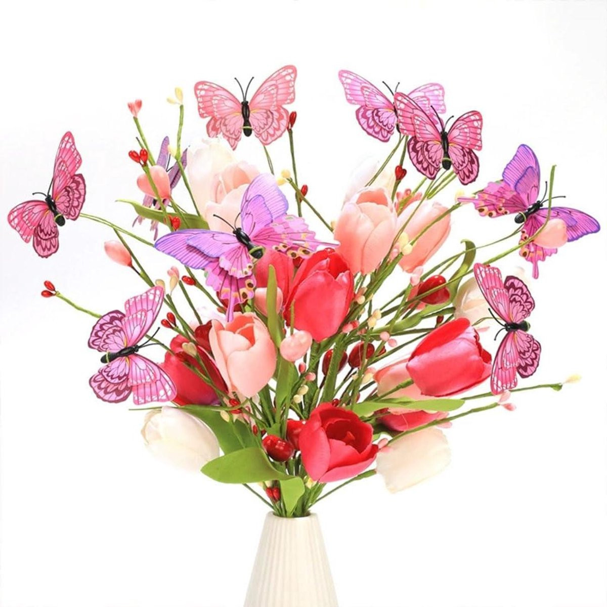 Set van 3 roze kunsttulpen van zijde voor decoratie, 45 cm