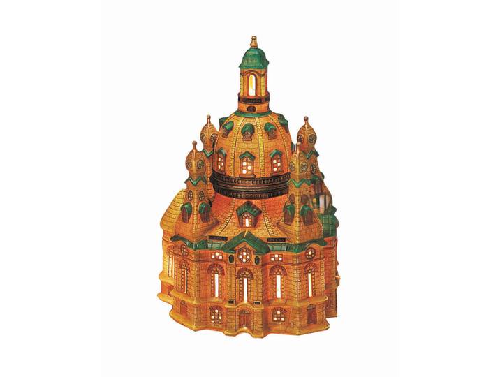 Dekohaus Frauenkirche Dresden, Braun, Grün, Keramik, Kirche, 17x26x16 cm, LED-Beleuchtung, Dekoration, Dekofiguren & Skulpturen, Dekoobjekte