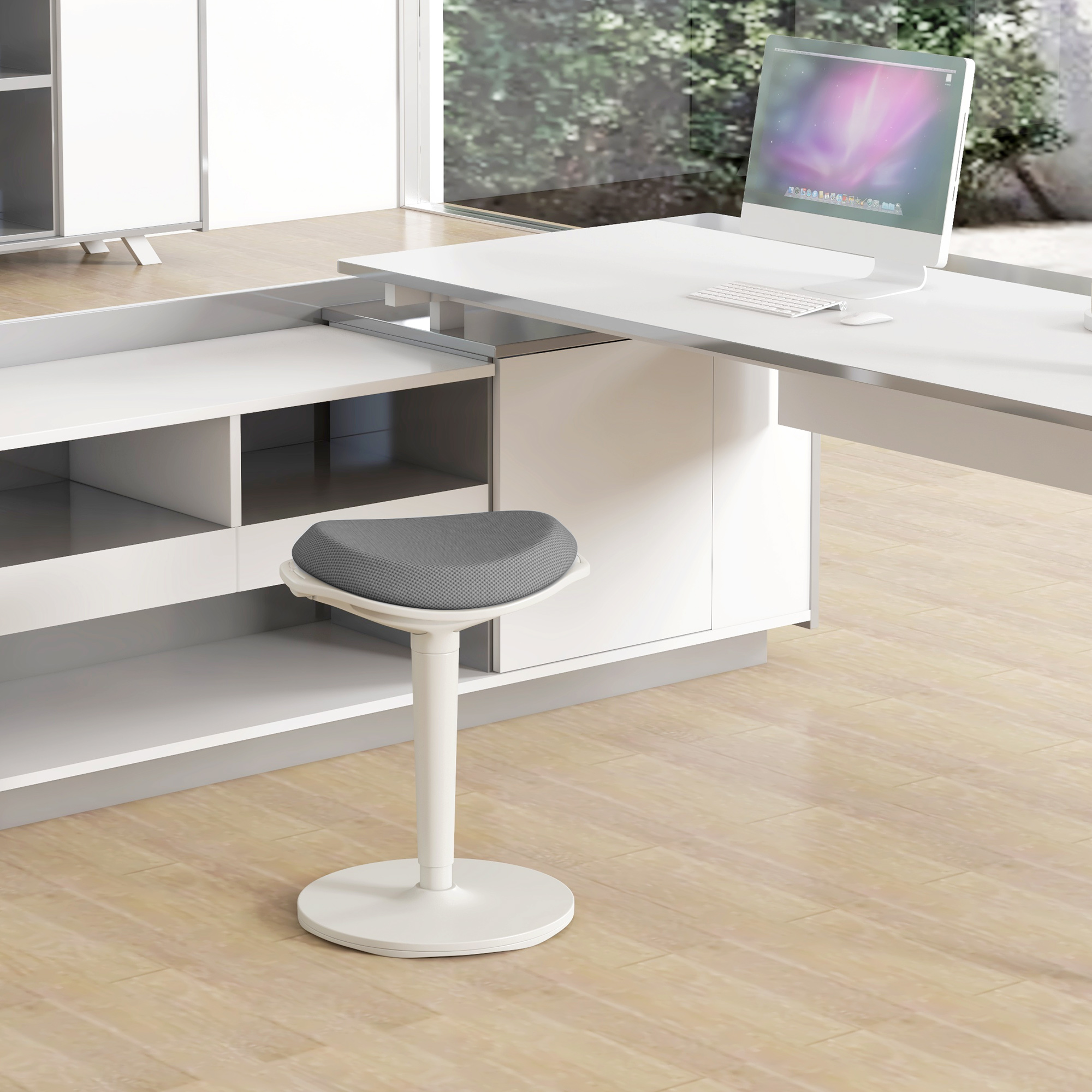 Homcom Sgabello pendente, ergonomico, regolabile in altezza fino a 120 kg, 42,5x35,5x56,5-71,5 cm, Grigio