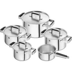 Pure Topf-Set mit Stieltopf und 4 Deckeln, Edelstahl, 9-teilig