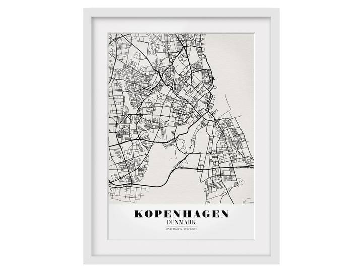 Bild Stadtplan Kopenhagen II Teilmassivholz Kiefer, matt lackiert Schwarz 70 x 100cm