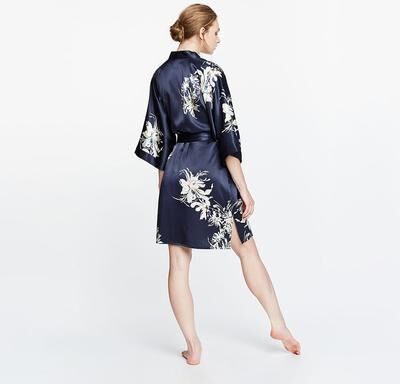 KIM + ONO Yuri Luxury Washable Silk Kimono Robe- Short   KIM+ONO - midnight / one size