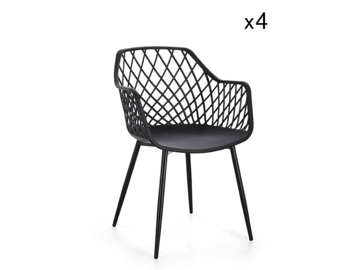 Lot de 4 chaises en polypropylène noir et acier
