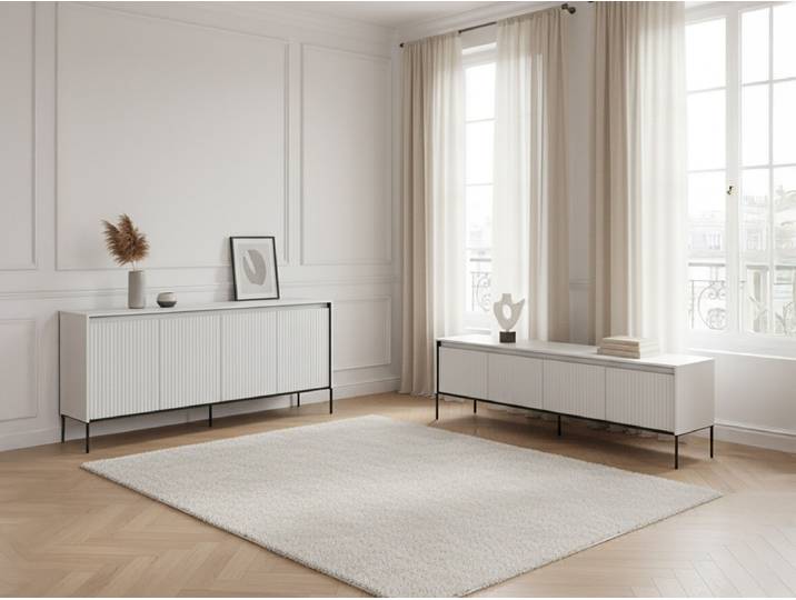 Ensemble LENARA avec buffet 193 cm + meuble TV 193 cm avec tasseaux et LED
