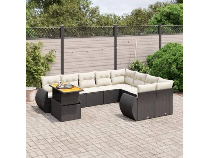 YUTAASU 10-TLG Poly Rattan Sofagarnitur Schwarz Mit Kissen