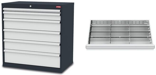 Set STIER Schubladenschrank mit 6 Schubladen BxTxH 900x575x920 mm +...