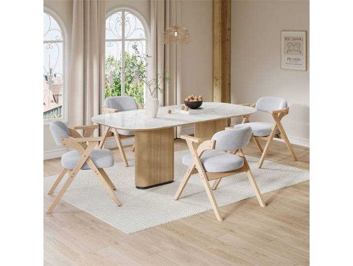 Chaise salle à manger - Lot de 4 - Pliable - Velours gris - Bois massif
