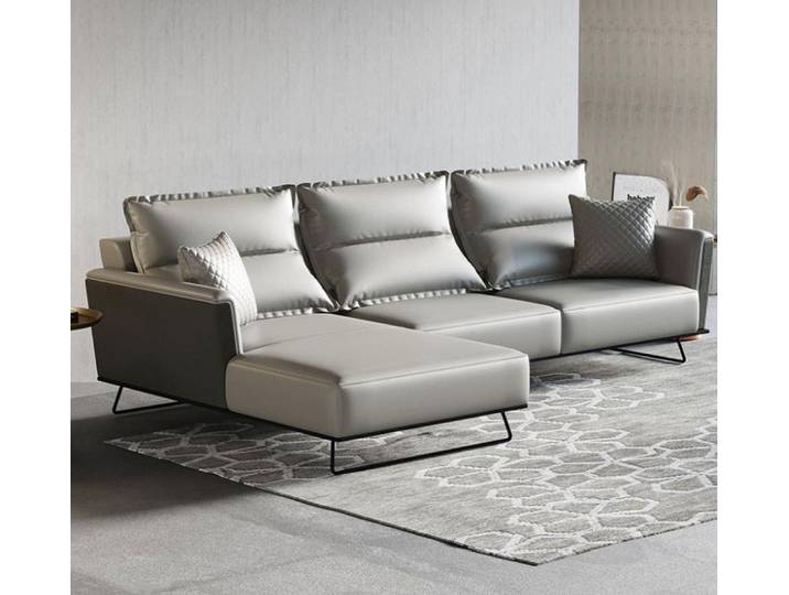 JVmoebel Ecksofa Grau Polster Couch mit Ottomane aus Kunstleder für modernes Wohnen, Made in Europa