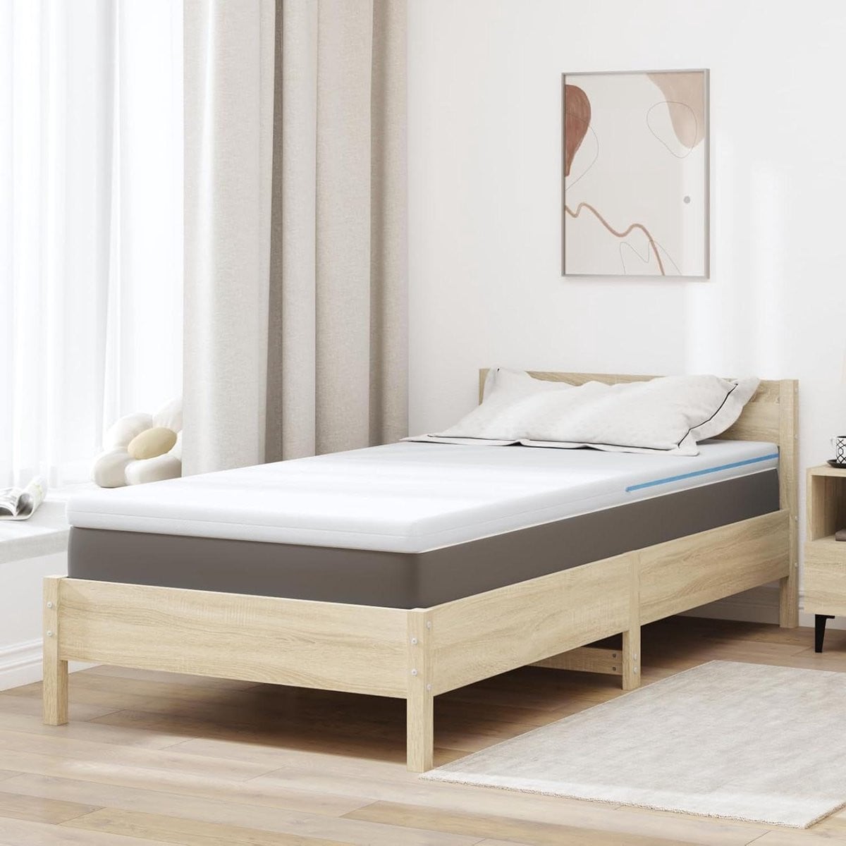 Wit Matrasbeschermer Traagschuim met Gel Doordrenkt Schuim voor Verbeterd Slaapcomfort, 90 x 190 cm