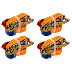 Satz aus vier UNITRAILER 4m/25mm/1t orangefarbenen Transportgurten mit Spannvorrichtung