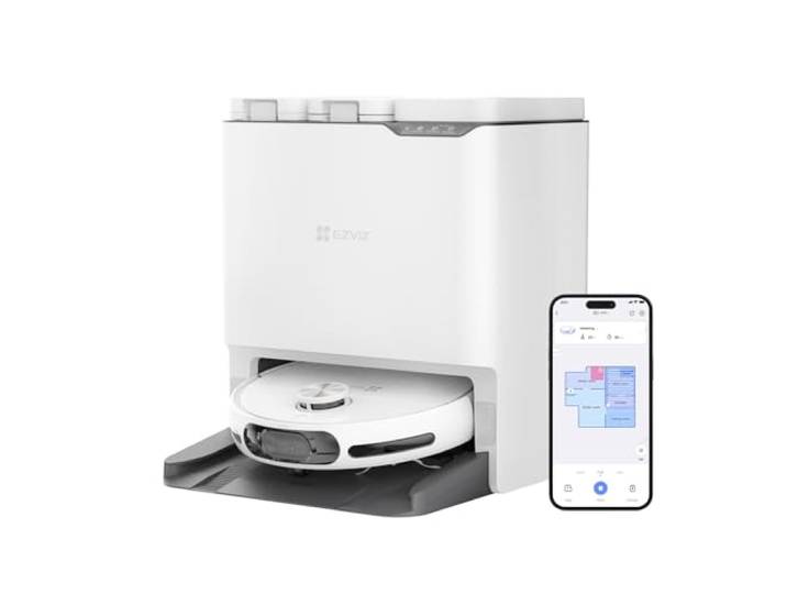 EZVIZ RS20 Max Robot Aspirateur avec Serpillière Installation & Détachement Automatique\, Brosse Latérale Surélevée\, 7200 Pa\, Nettoyage à l'eau Chaude 60°C\, Séchage à l'Air Chaud\, Balayage des Bords