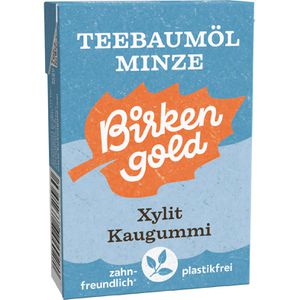 Birkengold Kaugummis Natur, Teebaumöl & Minze, zur Zahnpflege, zuckerfrei, Schachtel mit 20 Dragees