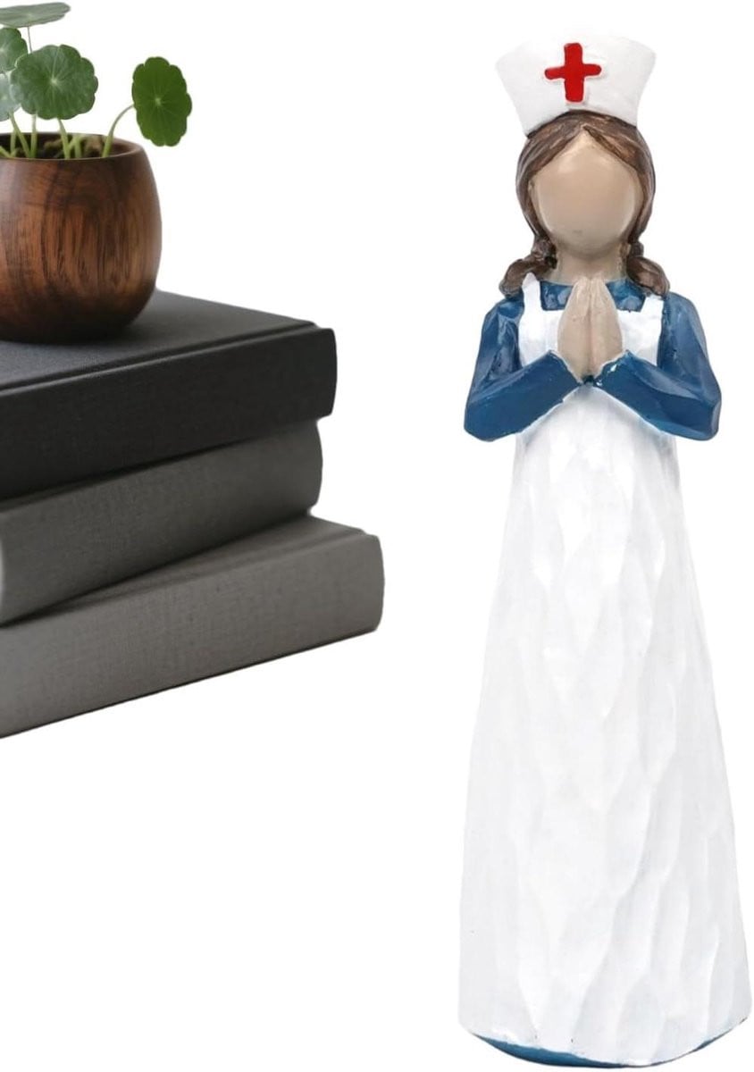Zuster verzamelfiguur - Handbeschilderd miniatuur in blauw - Hoogte: 15 cm