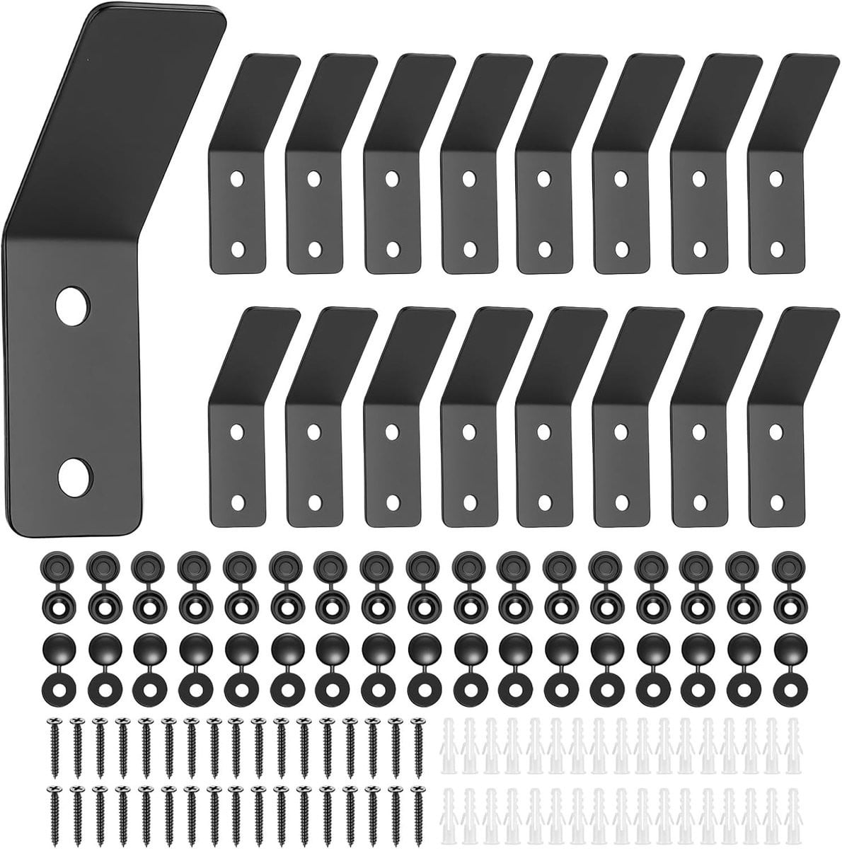Set van 17 V-vormige metalen wandkapstokhaken voor jassen en accessoires - Zwart