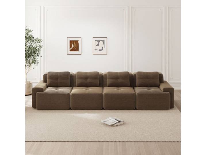 Canapé modulable 4 places marron profondeur d'assise 74 cm sans montage en velours côtelé