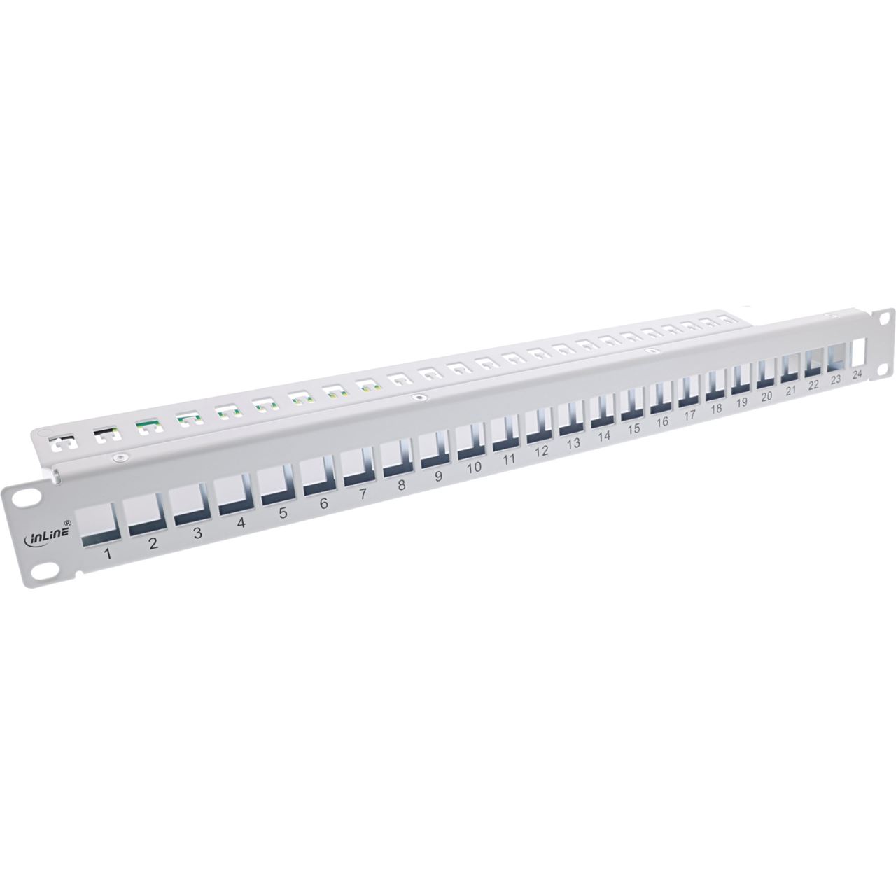 InLine Patchfeld 24-fach, Keystone Snap-In Leerblech Patchpanel, 48,26cm (19"), 1HE, lichtgrau RAL7035 (76824G)