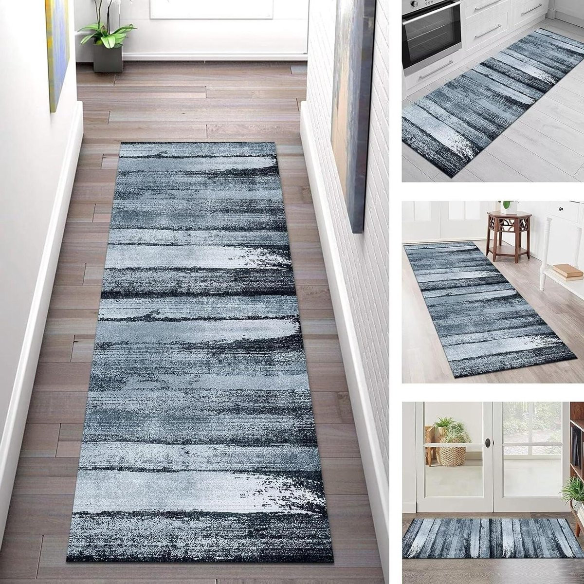 Donkerblauw Runner Vloerkleed Machinewasbaar B/D: 90 x 300 cm