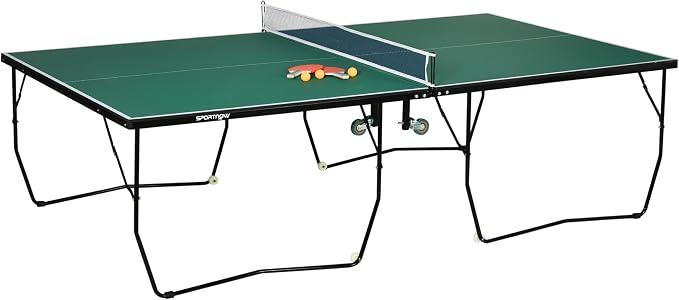 Tischtennisplatte Indoor klappbar mit Rollen 274x152,5x76cm, Stahlgestell, MDF Spielfläche, inkl. 2 Schläger, 3 Bälle & Netz, platzsparend, Multifunktional für Zuhause & Hobby