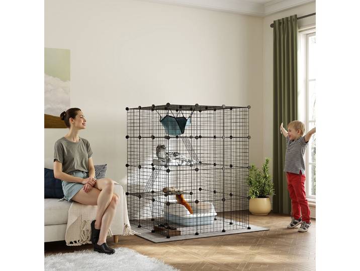 PawHut Clôture Animaux 4 Niveaux Modulable 105x105x140cm Noir