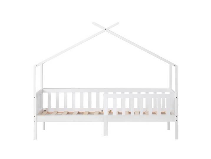 Redom Kinderbett 90/200 cm mit Lattenrost, Sicherheitszaun und Hausdach, Weiß, 90x200 cm, Babymöbel & Kindermöbel, Kinderzimmer & Jugendzimmer, Kinderbetten