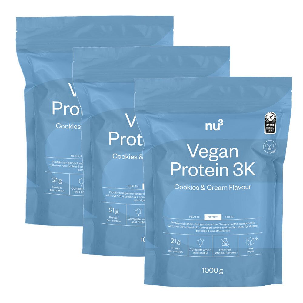 nu3 Vegan Protein 3K, Cookies-Cream, Pulver 3er-Set 3x1000 g