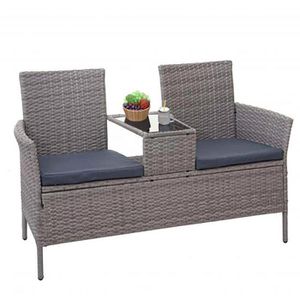 Mendler Gartenbank HWC-E24, 65246, 2-Sitzer, mit Tisch und Rückenlehne, wetterfest, Polyrattan