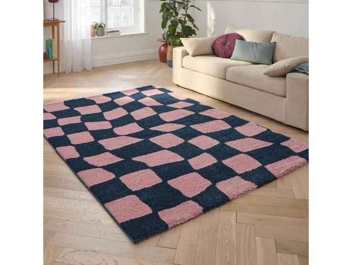 Tapis - NAZAR RUGS - GROOVY - Vintage années 70 - Bleu - 120x160 cm
