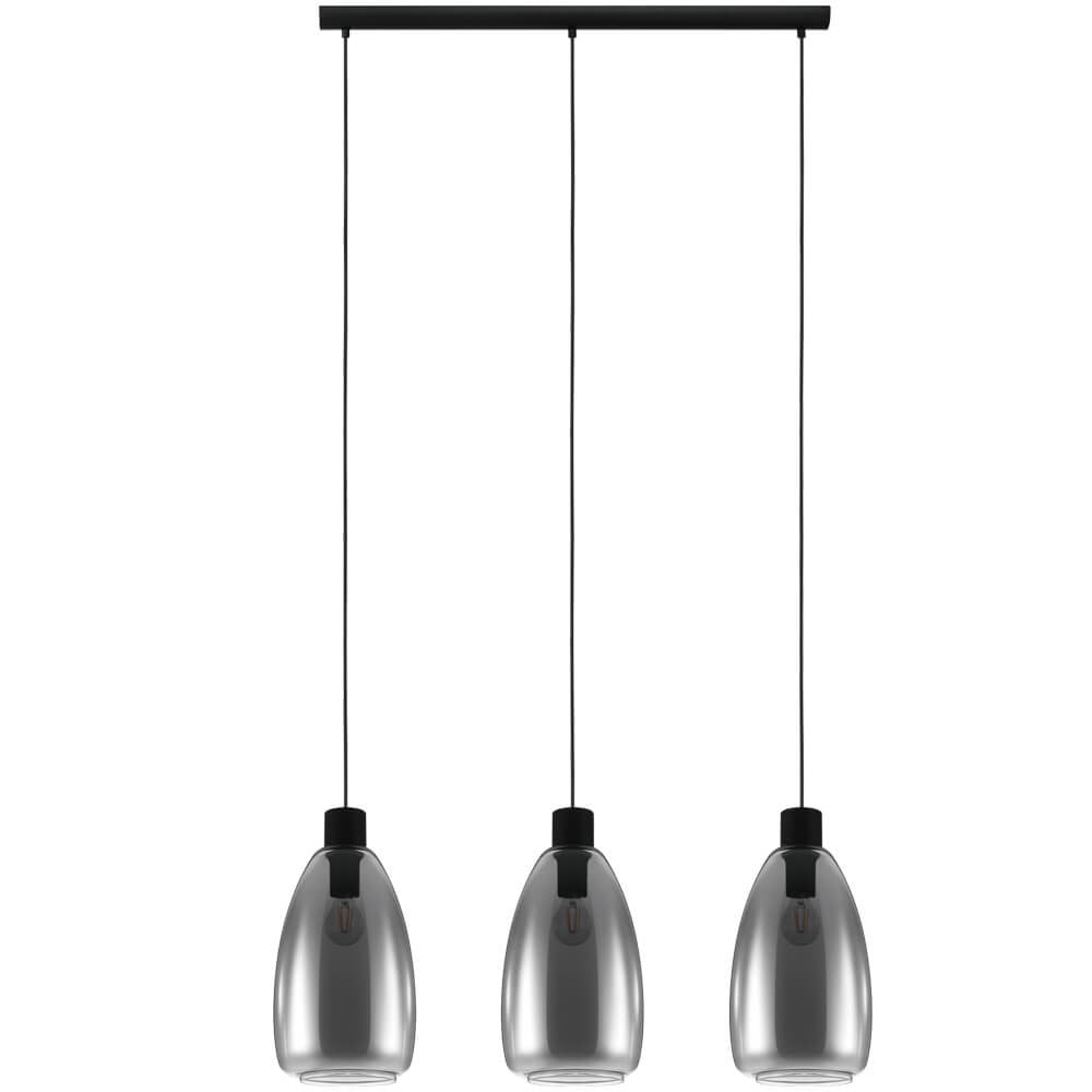 Eglo Chelvey Glazen Hanglamp 3-lichts - Zwart met Smoke Glas