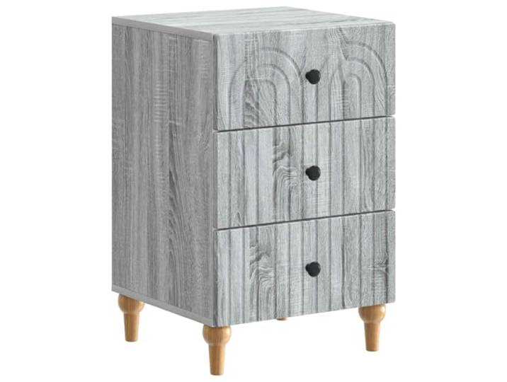 KGFHERENB Nachttisch Graues Sonoma 43x41x66,5 cm mit 3 Schubladen Kompakter Beistellschrank im neutralen Farbton für Schlafzimmer und Wohnbereich mit drei praktischen Auszügen.