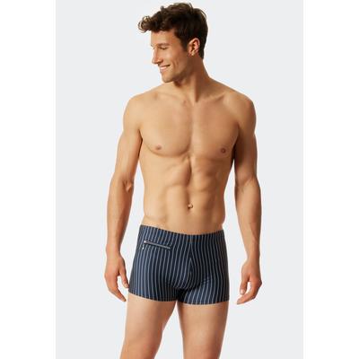 Badeshorts SCHIESSER "Nautical Casual", Herren, Gr. 7, N-Gr, blau (801, admiral), Gewirkt, Baumwolle, Elasthan, gestreift, Badehosen Badeshorts, Innenslip, kleine Tasche mit RV, gestreift