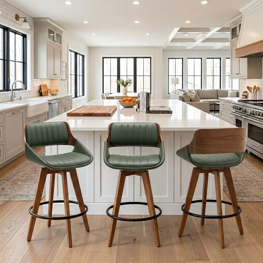Blue Elephant Omar 66cm Swivel Bar Stool Green 90cm H X 49cm W X 50cm D